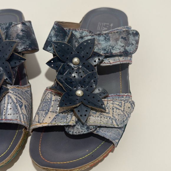 L'Artiste Karina Spring Step Slide Sandal Womens 37US 6.5-7 Blue Leather Slip-On - Picture 4 of 8